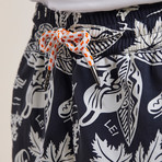 Aloha Hawaiian Printed Swim Shorts // Black (XL)