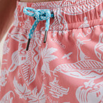 Aloha Hawaiian Printed Swim Shorts // Coral (L)
