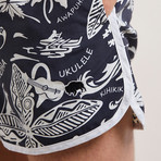 Aloha Hawaiian Printed Swim Shorts // Black (XL)