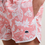 Aloha Hawaiian Printed Swim Shorts // Coral (L)