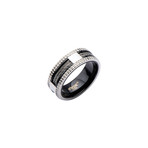Cable Ring // Black + Silver (Size: 12)