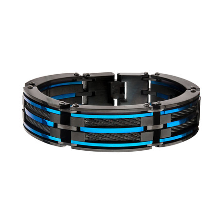 Plated 2-Layer XL Chunky Cable Link Bracelet // Black + Blue