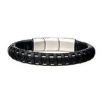 Leather + Steel Clasp Bracelet // Black + Silver