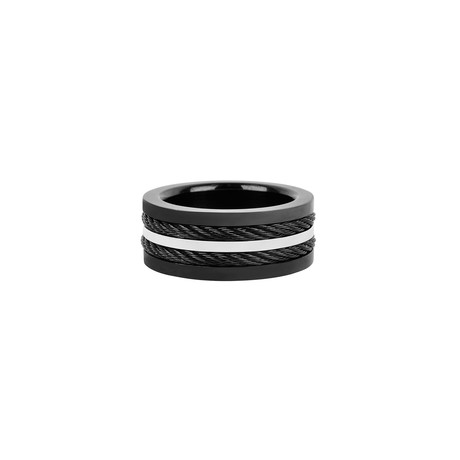 Stainless Steel Multi Cable Inlay Ring // Black (Size 9)