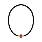 Assael Gold Plated Stainless Steel + Black Leather Cord Amethyst Necklace