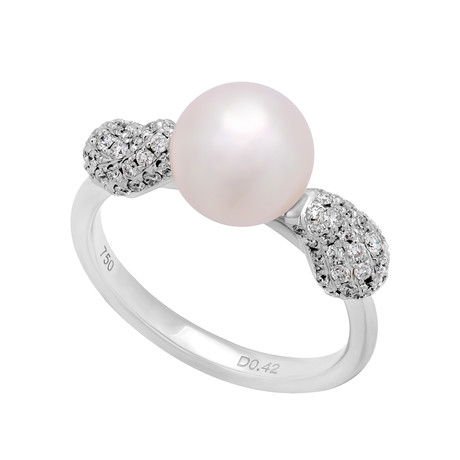 Assael 18k White Gold Diamond + Japanese Akoya Pearl Ring I // Ring Size: 6