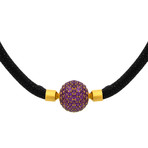 Assael Gold Plated Stainless Steel + Black Leather Cord Amethyst Necklace