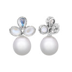 Assael 18k White Gold Moonstone + South Sea Pearl Earrings