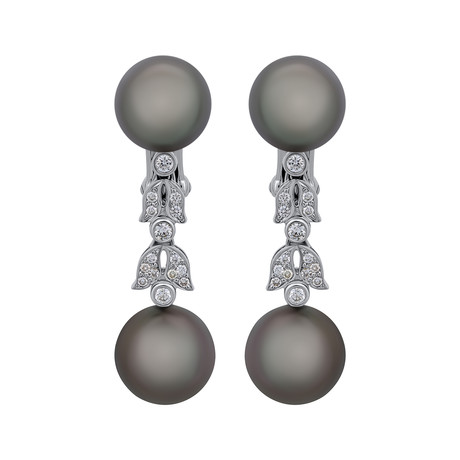 Assael 18k White Gold Diamond + Tahitian Pearl Earrings IV