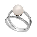 Assael 18k White Gold Diamond + Japanese Akoya Pearl Ring // Ring Size: 6.5