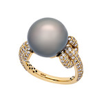 Assael 18k Yellow Gold Diamond + Tahitian Pearl Ring // Ring Size: 6.25