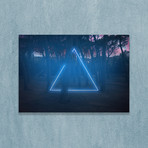 Blue Neon Triangle In Forest (8"W x 10"H x 1"D)