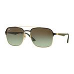 Men's Square Aviator Sunglasses // Gold + Black + Green Gradient