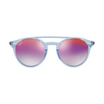 Men's Round Double Bridge Sunglasses // Blue Purple + Violet Gradient Mirror