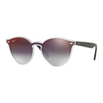 Men's Blaze Round Sunglasses // Transparent Black + Gray Gradient Mirror + Red