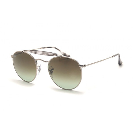 Men's Round Double Bridge Sunglasses // Silver + Green Gradient + Brown