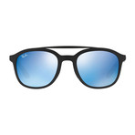 Men's Square Double Bridge Sunglasses // Black + Blue Mirror