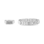 Cubic Zirconia Ring + Polished Square Link Chain Bracelet Set // Silver