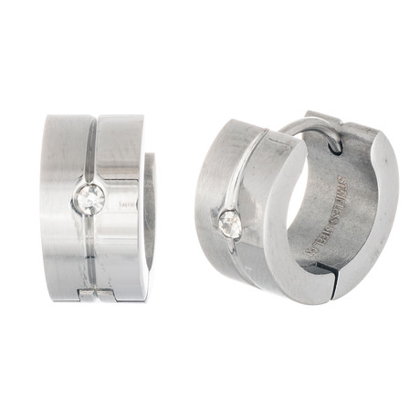 Crystal Polished Huggie Earrings // Silver