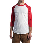 The Classic Long Sleeve Baseball Tee // White + Red (XL)