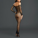 Off The Shoulder Fishnet Bodystocking + Attached Collar // One Size