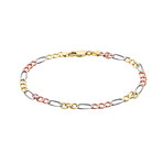 Solid 14K Diamond Cut Pave Figaro Chain Bracelet // 5mm // White + Yellow + Rose