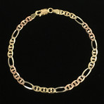 Solid 14K Diamond Cut Pave Figarucci Chain Bracelet // 4mm // White + Yellow + Rose