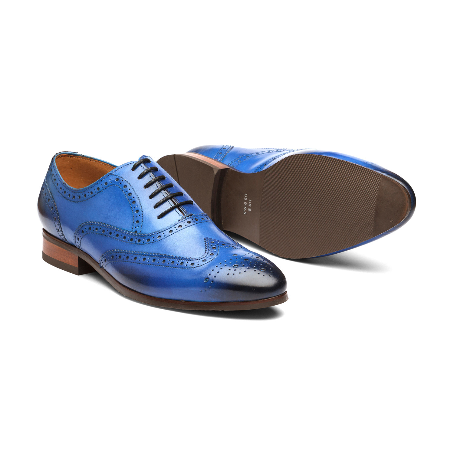 Blue Leather Wingtip Brogue Oxford Shoes (US: 7) - Dapper Shoes Co ...