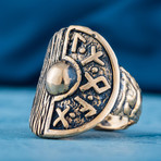 Bronze Viking Collection // Viking Shield Ring + Runes Ring (11.5)