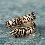 Bronze Viking Collection // Jormungandr Ring + Runes (10.5)