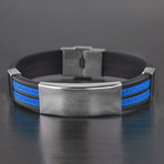 Greek Key Inlay ID Plate Rubber Bracelet // Blue + Silver