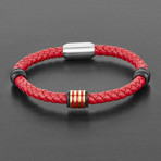 Accented Leather Bracelet // Black + Silver (Red + Black + Silver)