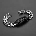 Textured Reptilian ID Plate + Curb Chain Link Bracelet (Silver)