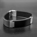 Stainless Steel ID Plate + Leather Bracelet // Black + Silver