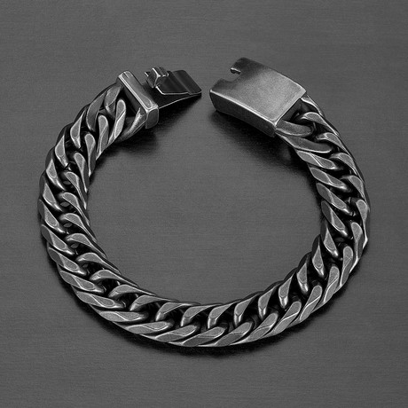 Antiqued Stainless Steel Curb Chain Bracelet // Gray