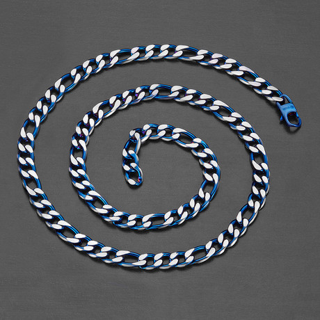 Two-Tone Figaro Chain Necklace (Blue + Silver)