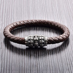 Skull Bead + Braided Leather Bracelet // Brown + Silver