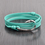 Hook Clasp + Leather Adjustable Wrap Bracelet // Turquoise + Silver