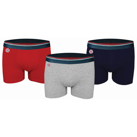Solid Marine Boxer // Navy + Gray + Red // Set of 3 (XS)