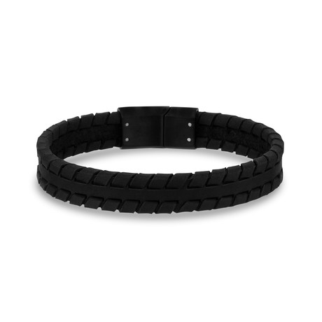 Tire Track Leather Bracelet // 12mm // Black (7.5"L)