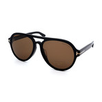 Men's FT0596-01J Aviator Double Bridge Sunglasses // Shiny Black + Dark Brown