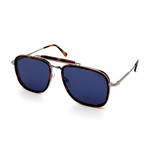 Men's FT0665-53V Double Bridge Sunglasses // Tortoise + Silver + Blue