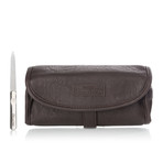 Brushed Stainless Steel Nail File + Hanging Toiletry Bag
