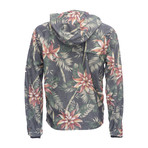 Floral Hooded Zip Beach Jacket // Indigo (L)