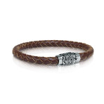 Stainless Steel Engraved Clasp Leather Bracelet // Brown