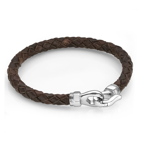 Stainless Steel Hook Clasp Leather Bracelet // Dark Brown