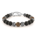 Stainless Steel + Onyx Tiger Eye Bead Bracelet // Brown (L)