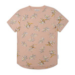Floral Print Curved Hem T-Shirt // Dusty Pink (M)