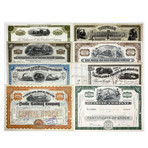 Great American Railroads // Set of 8 Stock Certificates // 1860s - 1950s