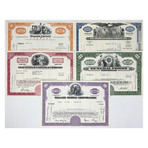 Surprise Set of 5 Stock Certificates: Great American Corporations (1920's to 1970's)